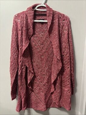 Torrid Pointelle Open Front Cardigan Size 0 Large Pink Cozy Knit Sweater